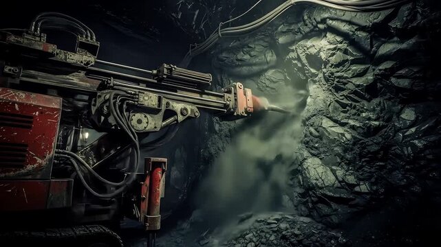 Automated Mining Drill Tool in Dark Cave with Smoke and Pixilation