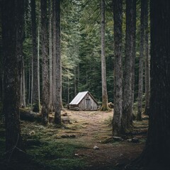 Wooden cabin in forest
