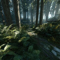 Obraz premium Forest path sunlight