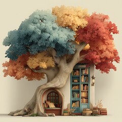 Whimsical library in nature high resolution picture