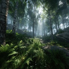 Fototapeta premium Forest sunlight path