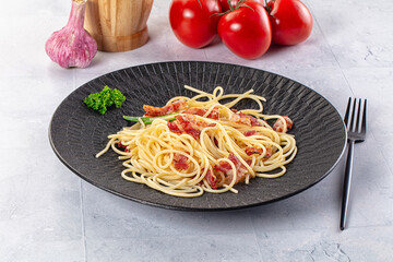 Italian pasta spaghetti with bacon