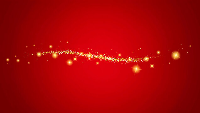 Elegant Red Background with Golden Glittering Trail for Festive Celebrations and Design Elements like Christmas and New Year