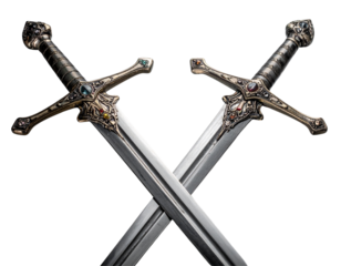 Medieval Ornate Swords Crossed in Classic Heraldic Style