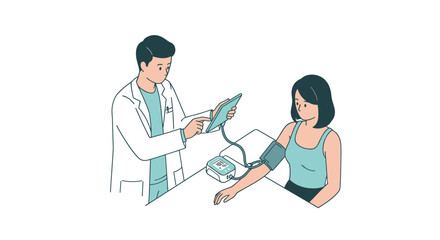 Healthcare professional taking patient blood pressure in modern clinic setting