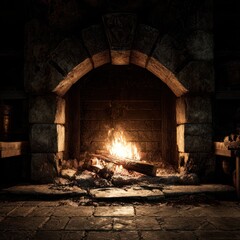 Cozy fireplace interior scene
