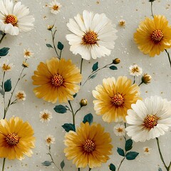 Yellow and white daisies on beige textured background yellow flowers white flowers