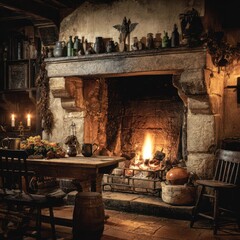 Cozy rustic fireplace room