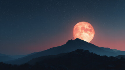 Red moon above mountain
