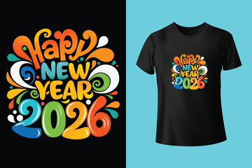 new year clock new year 2026 fireworks t shirt design