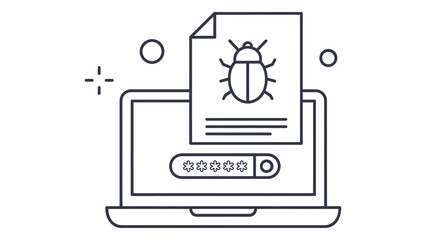 Cyber security with bug and password isolated on white background