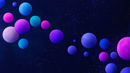 Colorful spheres in space against a dark backdrop with stars.