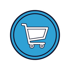 Blue shopping cart icon on a white background for e-commerce.