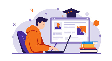 Online learning and education concept with student at computer