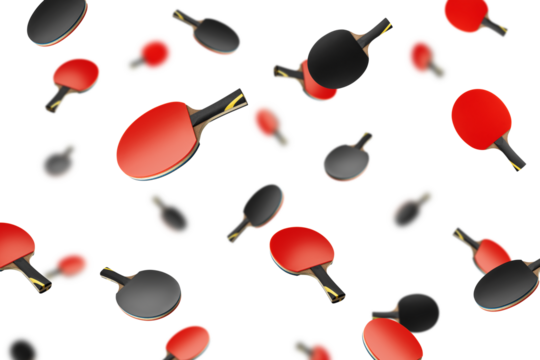 Falling Ping Pong Paddle, racket isolated on white background, selective focus