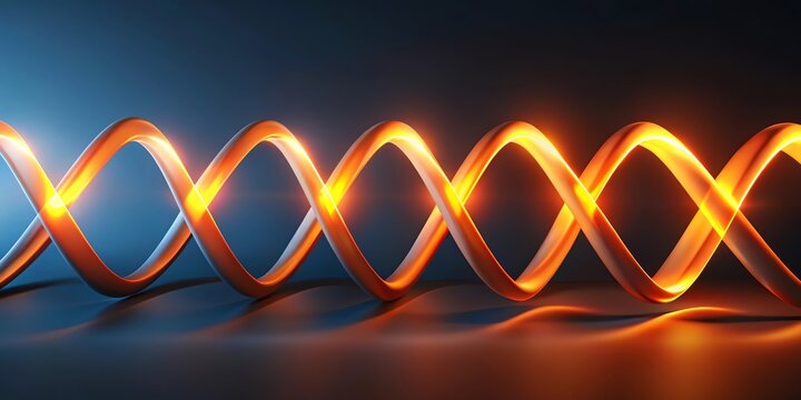 Glowing orange spiral wire with blue background and reflection