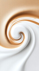 Latte coffee swirling design with gold-brown and white colors.