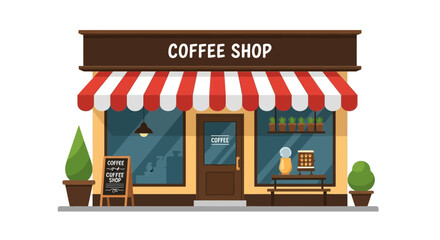 Charming coffee shop storefront invites customers with its warm, inviting facade and clear signage for a perfect brew.