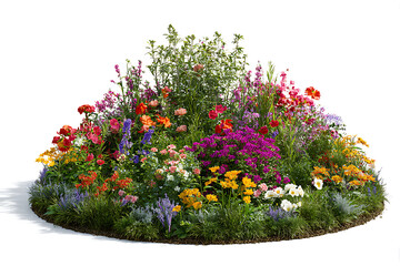 Vibrant flower bed overflowing with colorful blossoms, a stunning display of nature's beauty for garden design and landscape projects