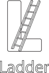 Letter L with Ladder Illustration, Alphabet Coloring Page