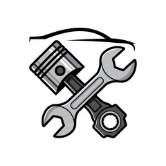 Car Repair Service Logo with Piston and Wrench.