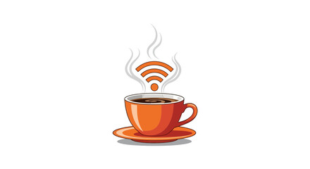 Steaming coffee cup radiates vibrant Wi-Fi signal, perfect for modern cafe or tech concept art