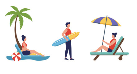 Beach activities: relaxing and surfing under the sun