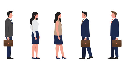 Fototapeta premium Professionals in business attire standing in a line on white background
