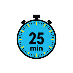 quick timer showing 25 minutes for fast cooking, exercise, or meetings reminder icon on white