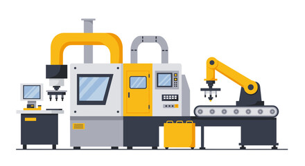Flat industrial robotics automation technology with conveyor and machinery elements