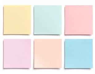 Six sticky notes in soft pastel colours against white background
