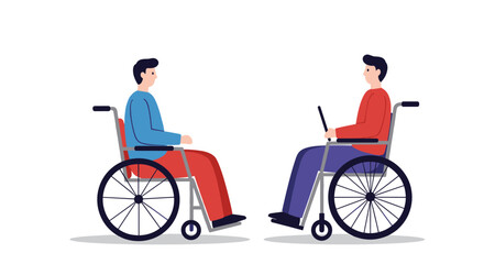 Obraz premium Two men in wheelchairs facing each other in minimalist style