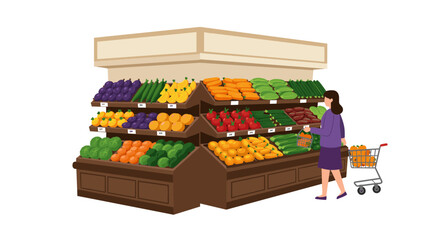Woman shopping for fresh fruits and vegetables at a grocery store
