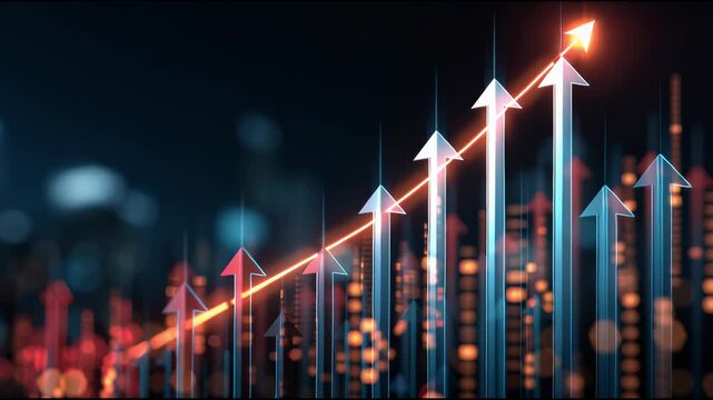 Ascending Trajectory: Digitally rendered upward-pointing arrows depict a compelling visual narrative of growth and progress, overlaid with a vibrant graph line.
