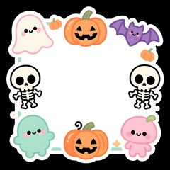 Pastel Kawaii Halloween Meme Template – Ghost, Skeleton, Pumpkin Border Design