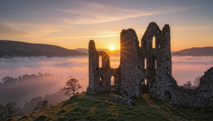 Obraz premium Ancient castle ruins at sunrise