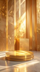 Luxurious Golden Product Display Platform with Sunlight.