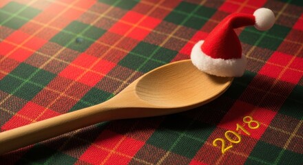 A Festive Christmas Spoon Adorned With Santa's Hat Ready For 2018 Holiday Cooking