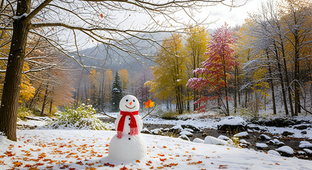 Fototapeta premium Snowmans Winter Wonderland - A Festive Scene in Natures Embrace.