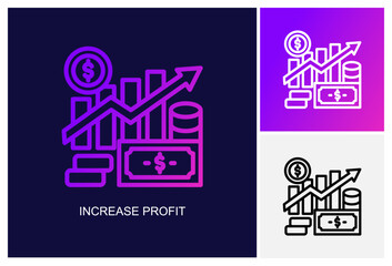Fototapeta premium Increase Profit Icon.Style Is A Line Graphic Symbol In Black, Gradient, White Color Variants