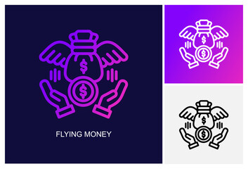 Fototapeta premium Flying Money Icon.Style Is A Line Graphic Symbol In Black, Gradient, White Color Variants