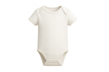 Cream colored short-sleeve baby onesie isolated on transparent background.