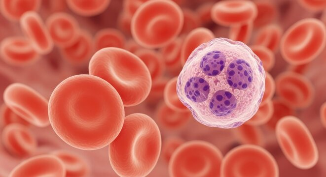 Microscopic view of blood cells showing red blood cells and a white blood cell
