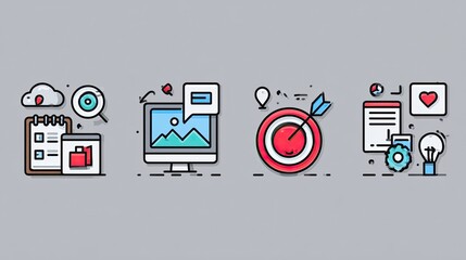 A collection of colorful business and technology icons, representing various concepts and ideas.