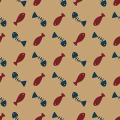 Seamless fish and bone playful pattern