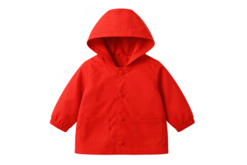 Vibrant red children's rain jacket, isolated on a clean transparent background