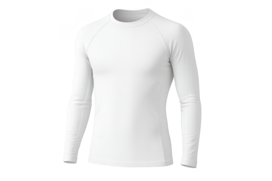 Blank white long sleeve compression shirt, isolated on transparent background.