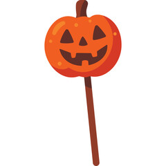 Halloween pumpkin lollipop with smiling face, perfect for party decorations, spooky treats, and seasonal illustration themes.