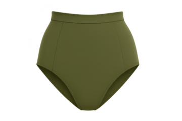 Olive green high-waisted bikini bottom swimsuit isolated on transparent background