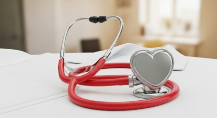 Symbol of Care and Dedication A Red Stethoscope with Heart Decoration